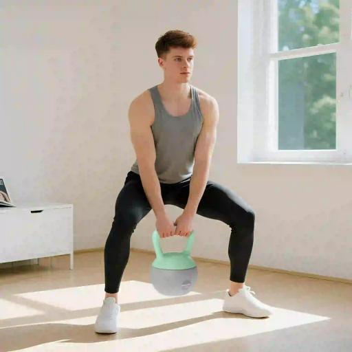 Pesa Rusa 10 kg Kettlebell Relleno de Arena Metálica Mango Antideslizante para Entrenar en Casa 21x21x30cm Verde y Gris [6]