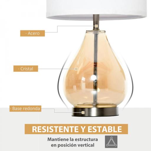 Juego de 2 Lámparas de Mesa Lámparas de Mesita de Noche con Casquillo de Lino E27 Máx. 40W para Salón Ø30x56 cm Blanco [3]