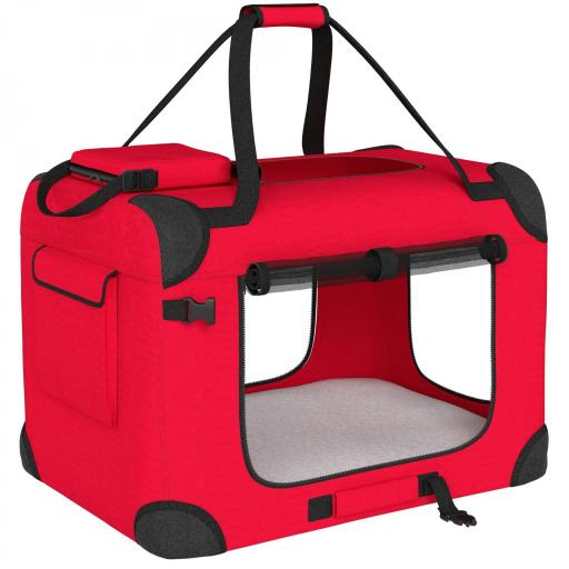 Transportín para Perros Plegable 60x41,5x41 cm con Ventanas de Malla Cojín Suave y 2 Asas para Mini Perros y Gatos Rojo [8]
