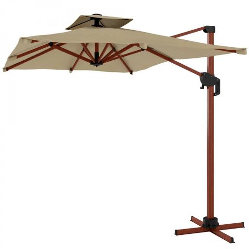 Sombrilla de Jardín Excéntrica de Aluminio 300x198x252 cm con Protección UPF50+ y Base Cruzada Giratoria 360° Caqui [9]
