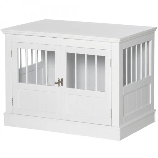 Jaula para Perros Pequeños Mesa Auxiliar Moderna con 3 Puertas Francés con Cierre Magnético 78x53x59,3 cm Blanco [10]