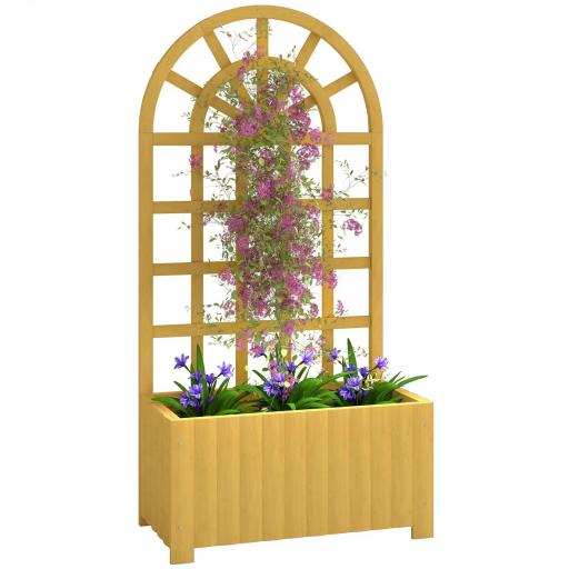 Jardinera con Enrejado de Madera con Drenaje para Cultivos Verduras Flores Hierbas 60x30x120 cm Natural [8]