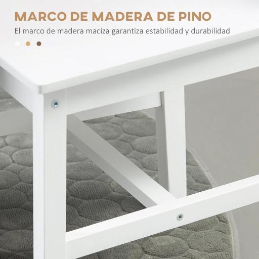 Juego de 2 Sillas de Comedor Blancas Silla de Cocina con Respaldo de Listones Marco de Madera de Pino 41x46,5x85,5 cm [6]