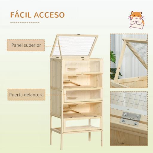 Jaula de Madera para Hámster Ratones Animales Pequeños y Roedores Tipo Casa Conejera con Techo Abatible 5 Pisos 10 Plataformas y 3 Escaleras 60x40x120 cm [5]
