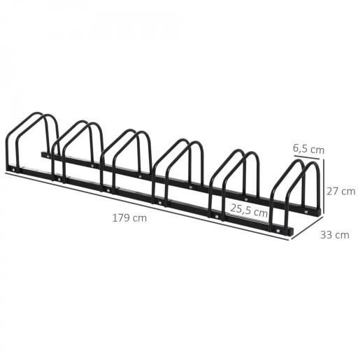 Aparcamiento para 6 Bicicletas Soporte de Acero para Aparcar Bicicletas en el Suelo o Pared 179x33x27 cm Negro [1]