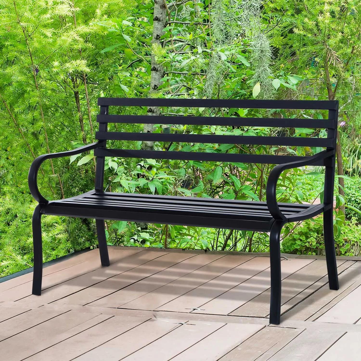 Banco de Exterior de Metal de 2 Plazas con Reposabrazos Carga 240 kg para Patio Terraza 127x58x82 cm Negro