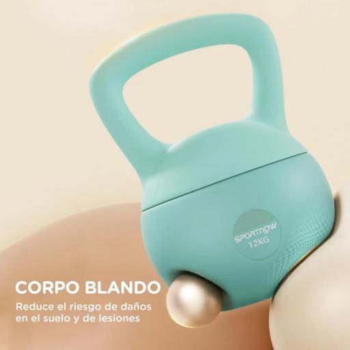 Pesa Rusa 12 kg Kettlebell Relleno de Arena Metálica Mango Antideslizante para Entreno en Casa 21x21x30 cm Verde [2]
