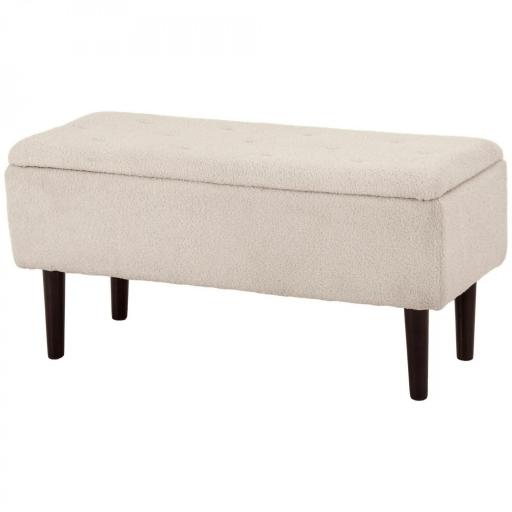 Banco de Pie de Cama Baúl de Almacenaje para Dormitorio con Tapa Abatible y Patas de Madera 95x38x45 cm Crema [8]