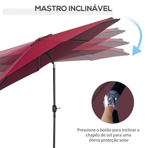 Sombrilla de Jardín Ø295x250 cm con Manivela Parasol Exterior con Mecanismo de Inclinación y Poste Desmontable de Metal para Terraza Piscina Patio Vino Tinto [5]