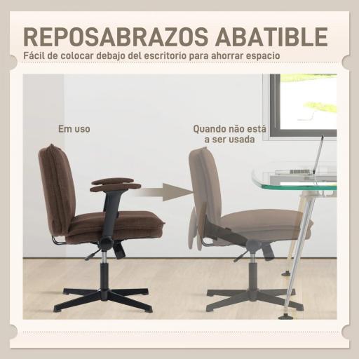 Silla de Oficina Piernas Cruzadas con Reposabrazos Abatible Asiento Ancho sin Ruedas Altura Ajustable Giratoria Marrón [2]