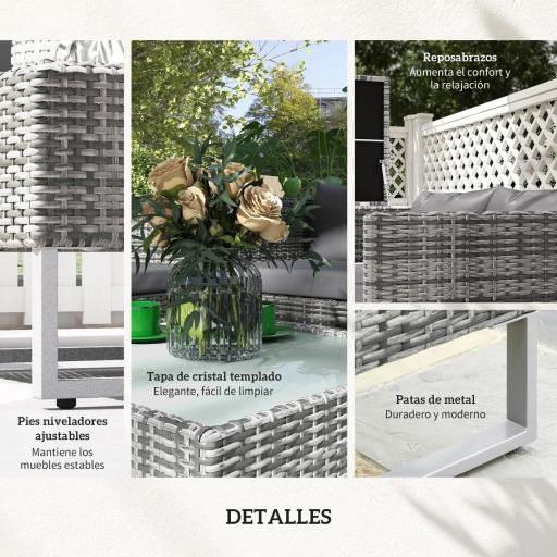 Conjunto de 4 Muebles de Jardín de Ratán con 2 Sofás Dobles Mesa Central Mesa con Arcón Cojines Extraíbles para Terraza Exterior 132x69x64 cm Gris [5]
