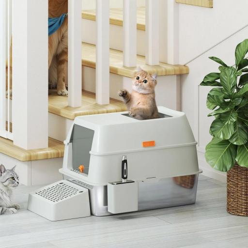 Arenero para Gatos Cubierto de Acero Inoxidable con Paso de Salida y Pala de Acero Inoxidable Gris Claro [3]