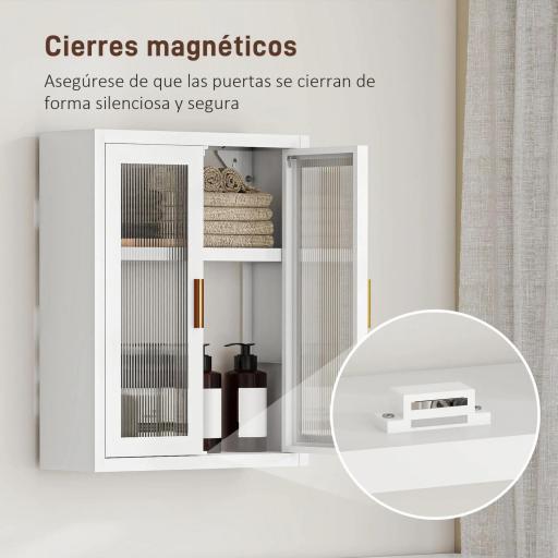 Armario de Baño de Pared Mueble de Baño Colgante Moderno con Estante Ajustable Puertas de Acrílico Blanco [8]