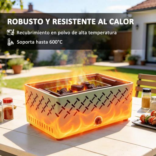 Barbacoa de Carbón 45,5x29x21 cm con Ventilador Integrado Temperatura Ajustable y Bandeja de Carbón Verde Claro [5]