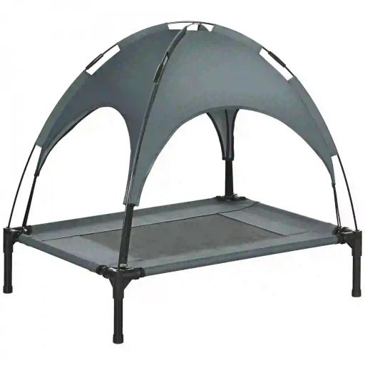 Cama Elevada para Mascotas Portátil con Toldo Extraíble Tela Transpirable al Aire Libre para Interior y Exterior 76x61x73 cm Gris [8]