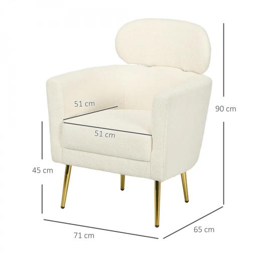 Sillón de Salón Sofá Individual con Reposacabezas y Patas de Metal para Dormitorio Oficina Carga 125 kg Crema [1]