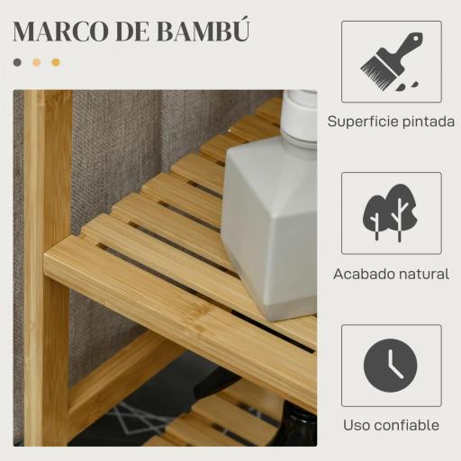 Cesto de Ropa Sucia 57,4L con Tabla de Planchar Soporte para Plancha 3 Estantes y Bolsa Extraíble 113x34x82 cm Natural [7]