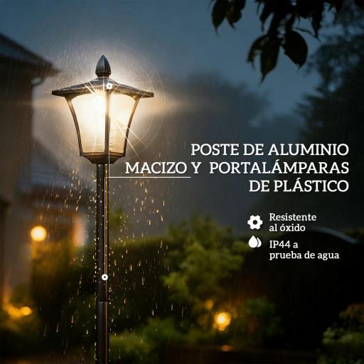 Farola Solar Exterior de Jardín con Macetero Poste de Aluminio IP44 Encendido/Apagado Automático 33x33x160 cm Negro [4]