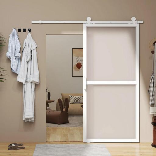 Herrajes para Puertas Correderas 200 cm Kit de Accesorios para Puerta Corredera con 2 Rieles y Guía Blanco [2]