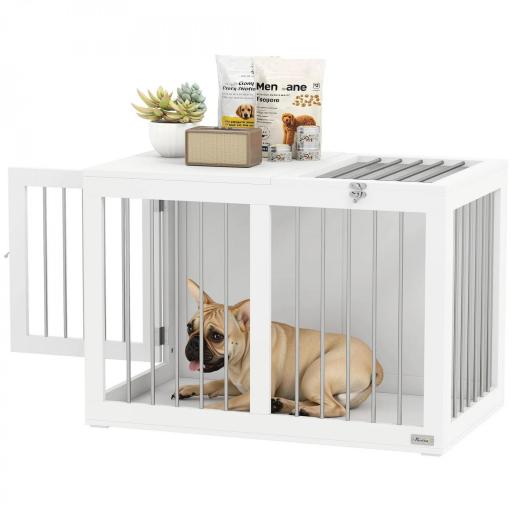 Jaula para Perros Medianos con 2 Puertas con Pestillo Estructura de Acero Inoxidable 80x50x56,5 cm Blanco [8]