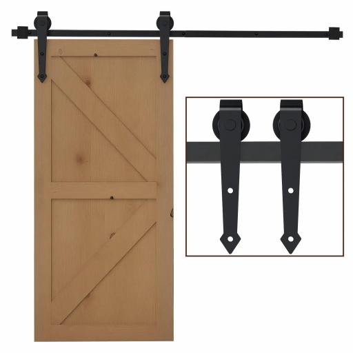 Herraje para Puerta Corredera 200 cm Tipo Flecha Kit de Accesorios para Puerta Corrediza Granero de Madera Negro [9]