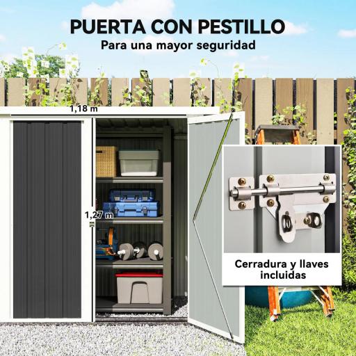 Cobertizo de Jardín de Exterior 1,26 m² 147x86x134cm con 2 Puertas y Cerradura para Almacenamiento de Herramientas Negro [6]