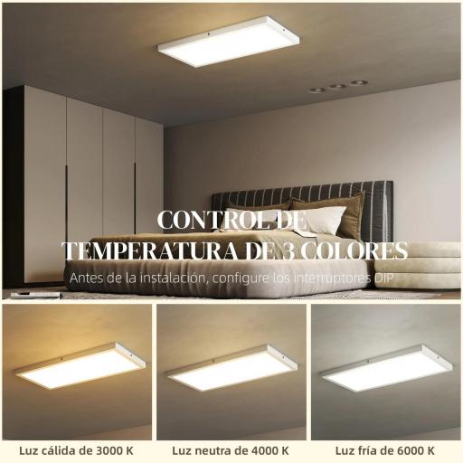 Juego de 4 Lámparas de Techo Color Regulable con Interruptor DIP y de Pared 3000K/4000K/6000K 60x30x3,7 cm Blanco [2]