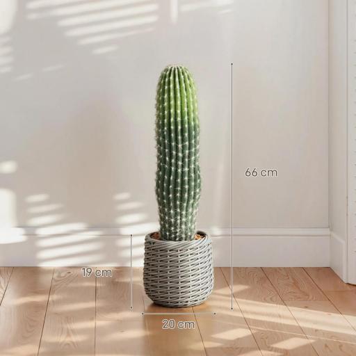Cactus Artificial 66 cm, Planta Artificial Decorativa con Maceta para Decoración del Interior Verde [6]