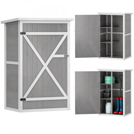 Armario de Jardín de Madera para Exterior para Herramientas con 2 Estantes y Techo Asfáltico 75x56x115 cm Gris [8]