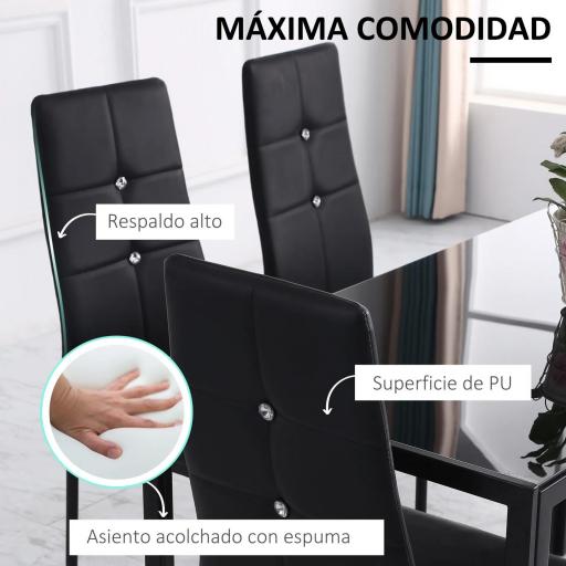 Juego de 6 Sillas de Comedor Tapizada en PU con Respaldo Alto con Botones y Patas de Acero Diseño Moderno Negro [2]