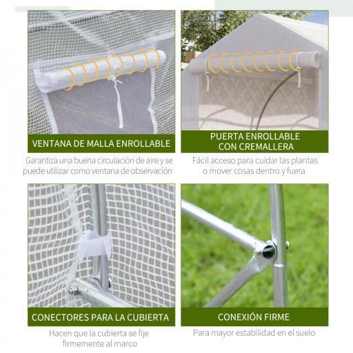 Invernadero de Jardín 4x2x2 m Tipo Túnel con 6 Ventanas Transpirables y Puerta Enrollable con Cremallera Huerto para Cultivo Plantas Verduras Blanco [4]