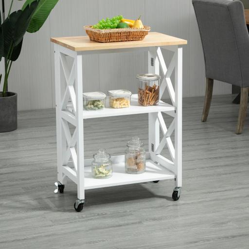 Carrito de Cocina Plegable Carro Auxiliar con Ruedas Carro Verdulero con 2 Estantes para Comedor 60x40x84 cm Blanco