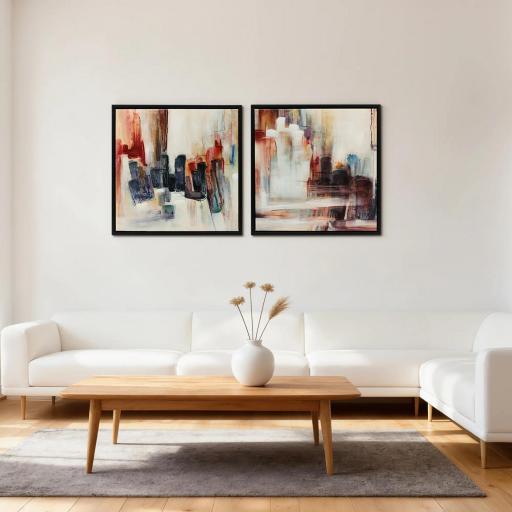 Cuadros en Lienzo Abstractos a Mano 40x40 cm 2 Piezas Cuadros de Arte de Pared Enmarcados Textura Rica Multicolor