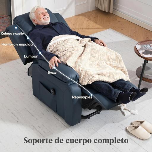 Sillón Relax Levanta Personas Sillón Elevador con Control Remoto Reclinación Eléctrica 160° Reposapiés 76x90x105cm Azul [4]