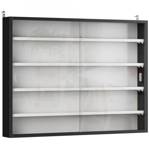 Vitrina Expositora Vitrina de Pared con Estantes Ajustables y 2 Puertas Correderas de Vidrio para Colecciones Perfumes Figuras de Decoración 80x9,5x60 cm Blanco y Negro [10]