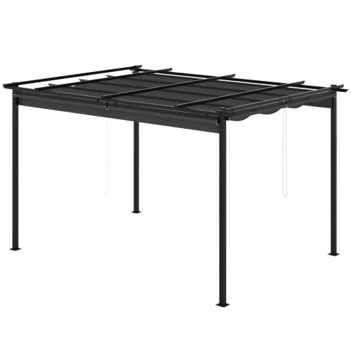 Pérgola de Jardín Cenador para Exterior con Techo Retráctil y 4 Cortinas Enrollables 4x3 m Gris Oscuro [9]