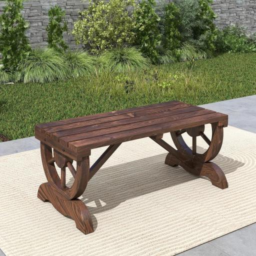 Banco de Madera con Ruedas Decorativas Estilo Rústico Carga 250 kg para Patio Terraza Balcón 98x50x39,5 cm Carbonizado [7]
