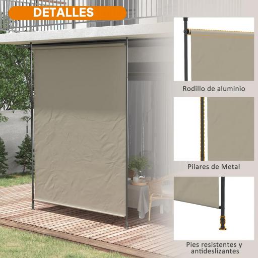 Toldo Vertical Exterior 200x305 cm Pantalla de Privacidad Enrollable Ajustable con Manivela Protección UV 40+ Arena [5]