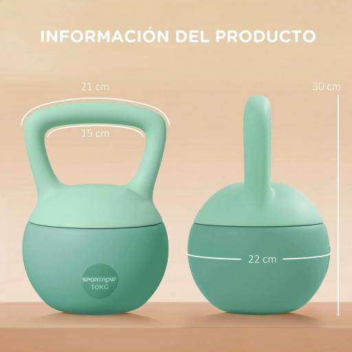 Pesa Rusa 10 kg Kettlebell Relleno de Arena Metálica y Mango Antideslizante para Entrenamiento en Casa 21x21x30 cm Verde [4]