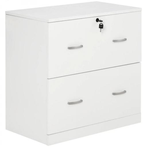 Cajonera de Oficina con 2 Cajones para Carpetas Colgantes con Cerradura y 2 Llaves 77x42x72 cm Blanco [8]