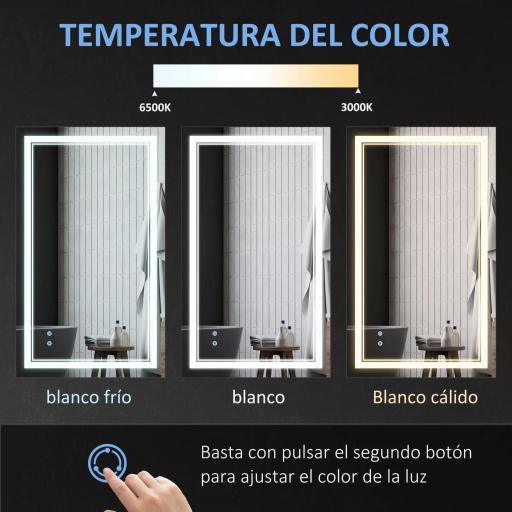 Espejo de Baño con Luz LED con Interruptor Táctil Color de Luz Ajustable y Función de Memoria 100x60 cm Plata [2]