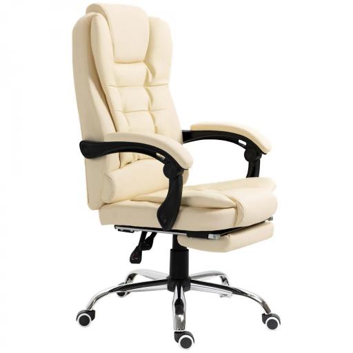 Silla de Escritorio con Reposapiés Silla Ejecutiva Giratoria con Altura Ajustable Tapizada en PU y Reposabrazos Crema [9]