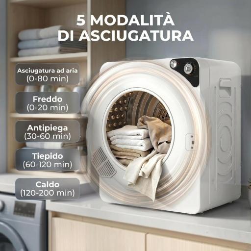 Secadora de Ropa Compacta 5 kg 1000W con 5 Modos de Secado Tambor de Acero Inoxidable Blanco [2]