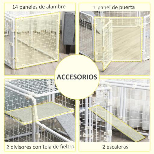 Valla Metálica para Mascotas Parque para Conejos Conejera con 16 Paneles Puerta con Pestillo y Escalera para Cobayas Gatos Cachorros Diseño DIY 68x68x2,5 cm Blanco [3]