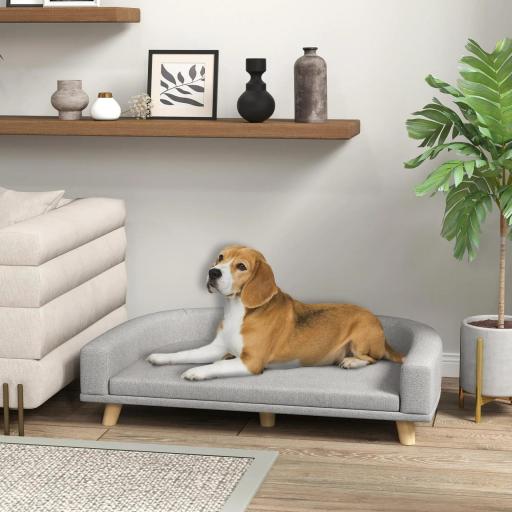 Sofá para Perros Grandes Cama Elevada para Perros con Cojín Lavable y Patas de Madera Carga 30 kg 98x67x25 cm Gris Claro