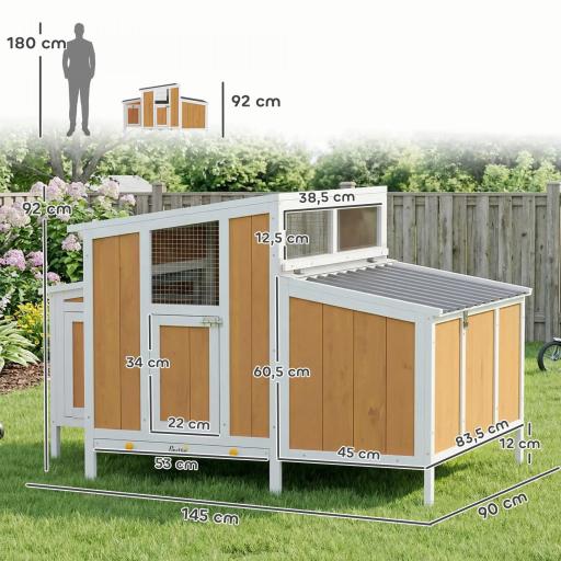 Gallinero para Exterior de Madera 145x90x92 cm para 2-4 Gallinas con Nido Casa Lateral Bandeja Extraíble Amarillo [3]