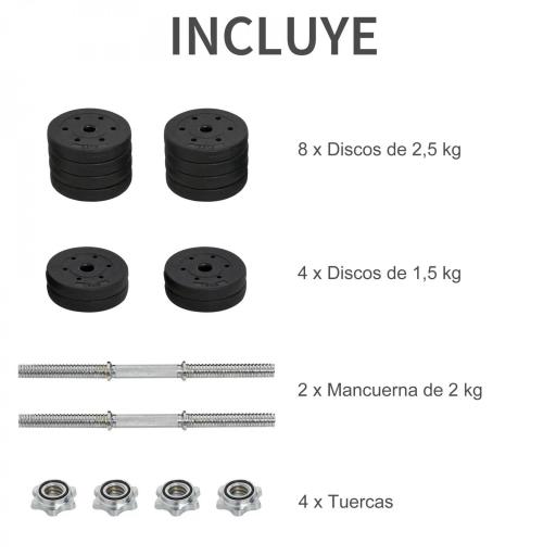 Conjunto de Mancuernas Ajustables de 30kg Juego de Pesas con Discos de 2,5/1,5 kg y Barras de Conexión de 2 kg Kit de Entrenamiento para Gimnasio en Casa [2]