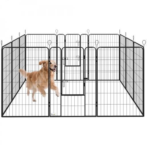 Parque para Perros de 12 Paneles con 2 Puertas Corralito para Perros para Exterior Interior de Acero 80x120 cm Negro [8]