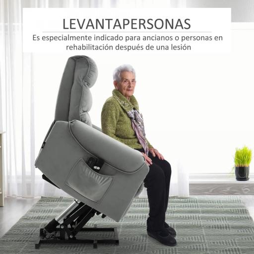 Sillón de Masaje Relax Sillón Levantapersonas con Reclinación Eléctrica hasta 135° Control Remoto y 8 Zonas de Masaje Tapizado en Terciopelo y Acolchado 79x97x103 cm Gris [4]