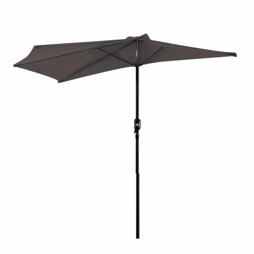 Sombrilla 269x138x236 cm Parasol de Jardín con Manivela y Forma Semicircular Tela Poliéster 180 g/m² para Exterior Terraza Patio Piscina Gris [8]